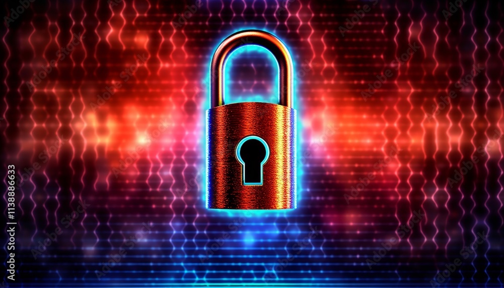 Poster digital lock icon on circuit board symbolizing ai security technology and data protection