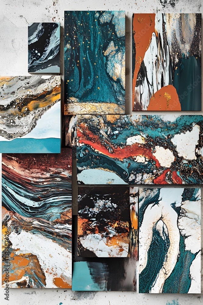 Poster abstract art composition featuring vibrant colors and fluid patterns.