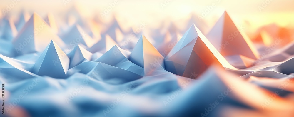 Poster light high tech surface with triangular pyramids. white, polygonal banner.