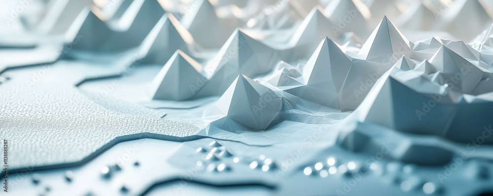 Poster light high tech surface with triangular pyramids. white, polygonal banner.