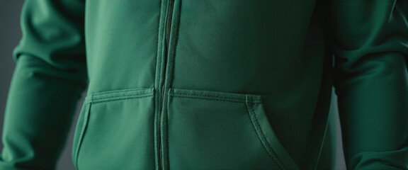 Green Hoodie Close-up with Minimalist Style in Emerald Tones for Casual Fashion