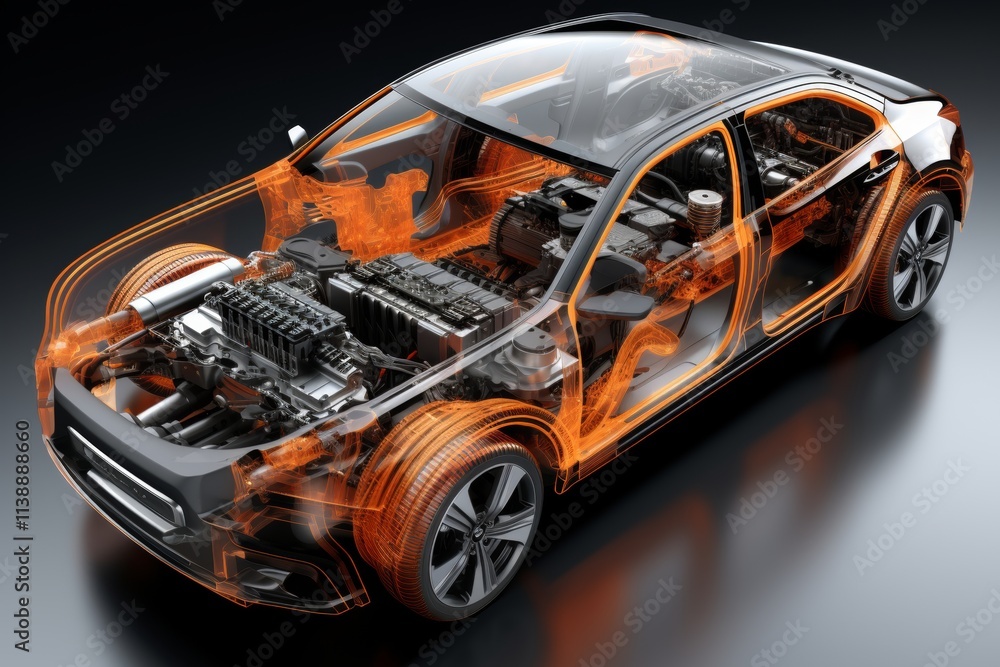 Poster exploring the intricate internal structure of an electric vehicle s motor and power system