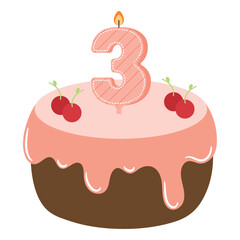 birthday cake with candle three