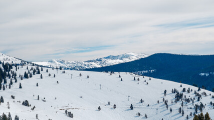 Vail Colorado ski mountain photos with blue sky and scenic spring skiing. 