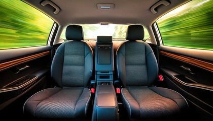 The front seats and headrests in this modern car interior are incredibly comfortable, 