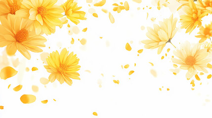 Obraz premium Fresh yellow chrysanthemum flowers on a white background, white, chrysanthemum, yellow, backdrop, blooms. Blooming. Illustration