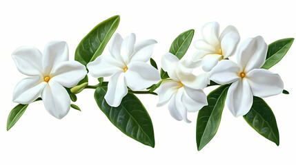 Obraz premium Graceful jasmine blooms showcased on a pristine white background, flowers, wallpaper, decoration, graceful. Blooming. Illustration