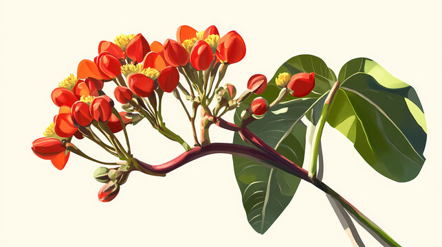 Mature and immature jatropha pandurifolia blooms in vibrant hues, mature, flower, hue. Blooming. Illustration