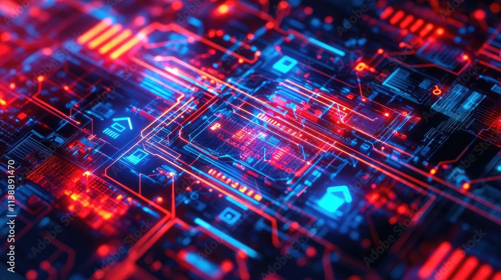 Poster abstract digital background with glowing circuit patterns and lights