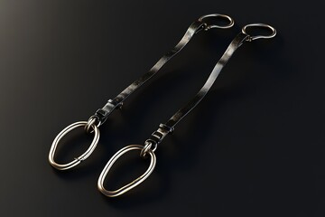 Black leather reins with metal rings on dark background