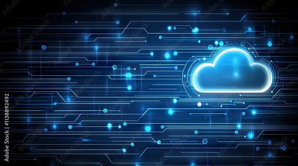 Poster digital cloud technology background with abstract blue lines and dots