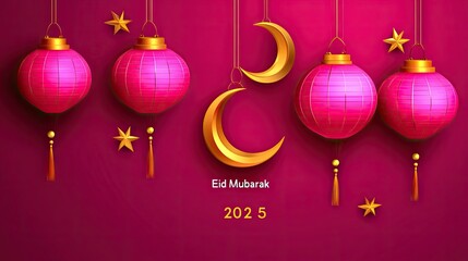 Vibrant Pink Lanterns and Crescent Moon Design for Eid Celebration