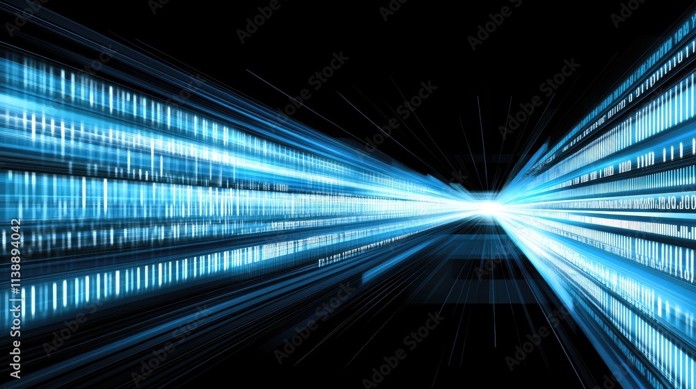 Poster dynamic blue light burst with digital lines and speed effect