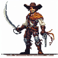 Naklejka premium Pixel art man with gun from wild west