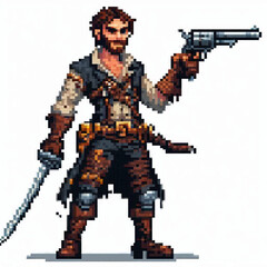 Pixel art man with gun from wild west