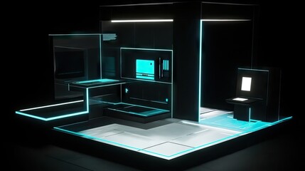 Futuristic Minimalist Interior Design with Neon Accents and Technology