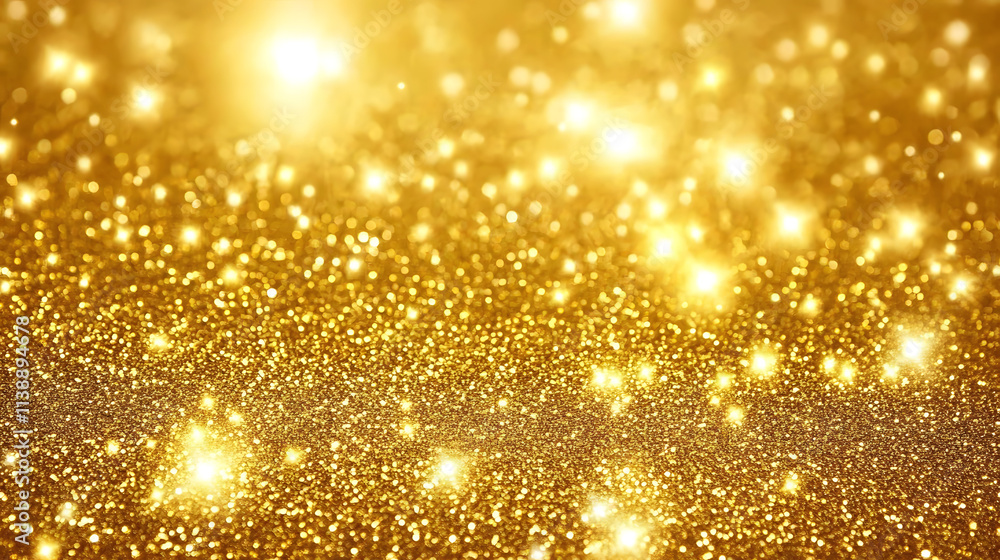 Poster abstract golden background with bokeh effect and shining defocused glitters. festive gold texture fo