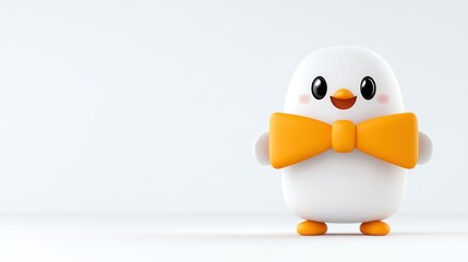 Obraz premium A cute cartoon penguin character with an orange bow tie.