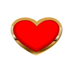 Romantic red heart ornate with golden frame on white background. For use in wedding, anniversary, Valentine's Day or as home decor.
