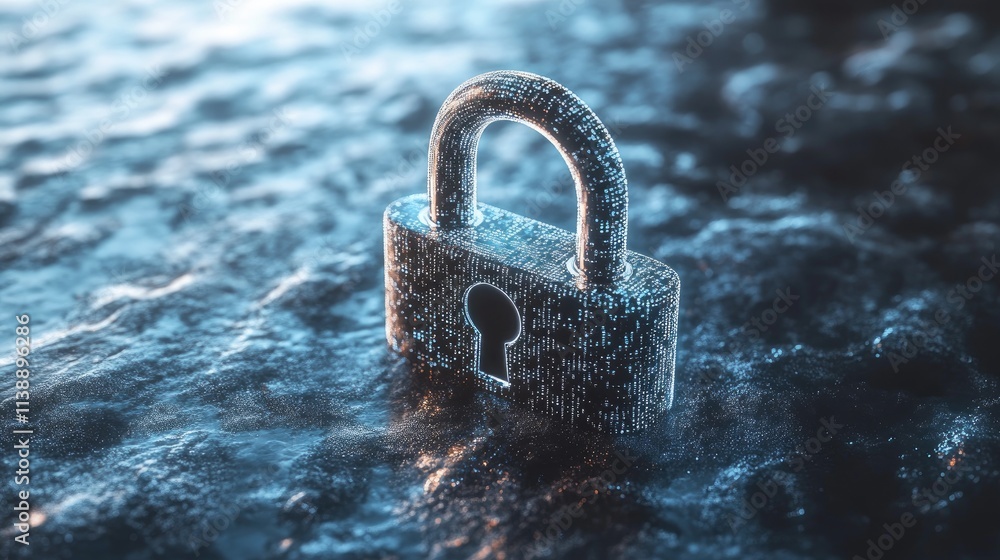 Poster digital padlock representation for cybersecurity and data protection