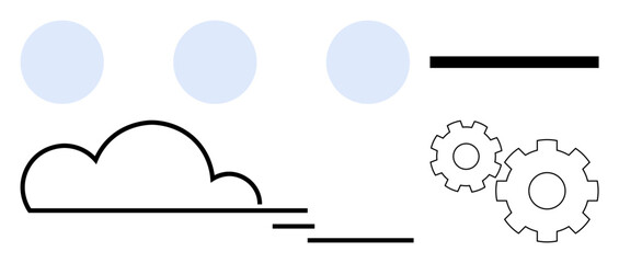 Cloud shape and gears with lines and circles conveying technology and connectivity. Ideal for IT, cloud computing, innovation, automation, tech development, network infrastructure, data integration