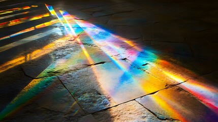 Rainbow Light Streaks Across Stone Floor