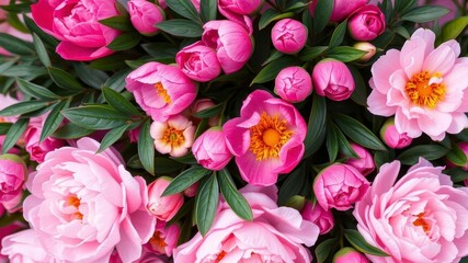 Obraz premium Pink peony flowers in full bloom creating a luscious and elegant background, fresh, background