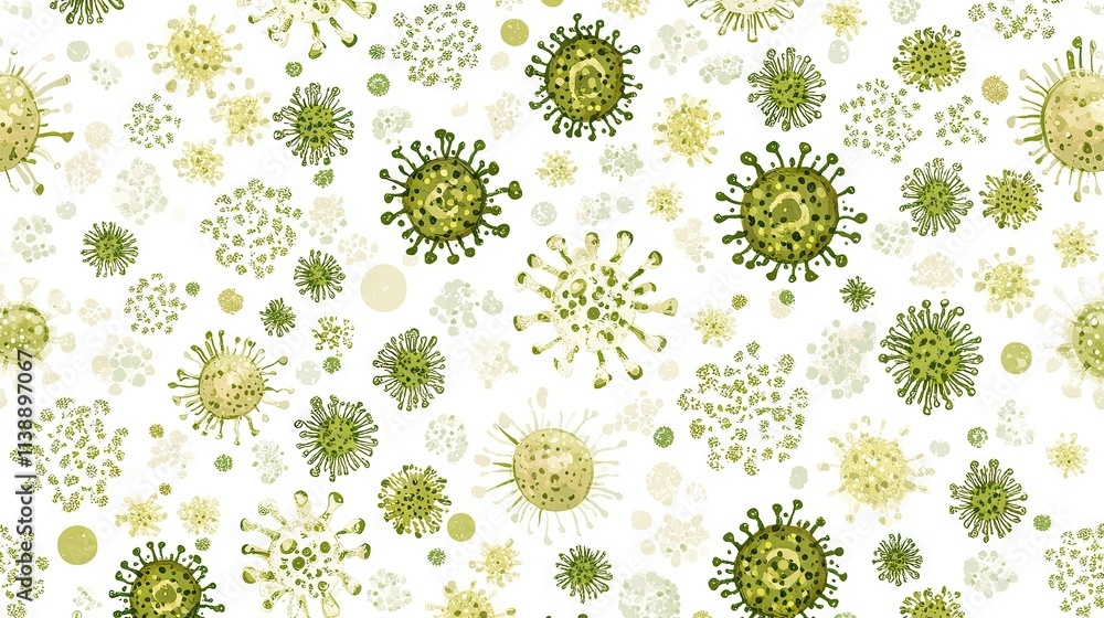Poster abstract pattern of green microorganisms on white background