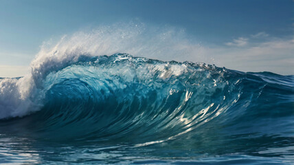 Fototapeta premium Blue Ocean Wave Splashing, Picture of Ocean Waves, Clear Blue Ocean Wave Water Splashing, Blue Ocean Wave layer, Tsunami Wave, Blue Ocean Background