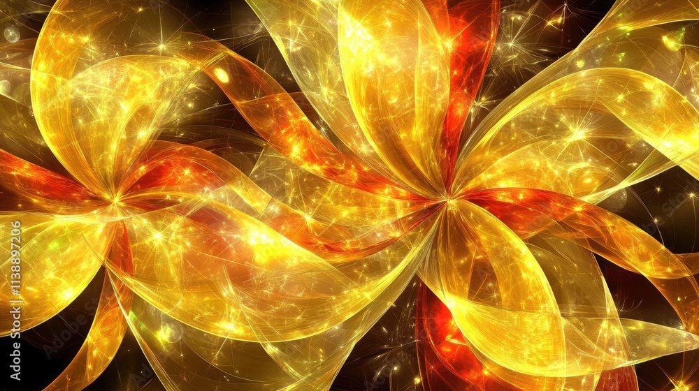 Aufkleber bright abstract patterns with golden and red swirls on dark background