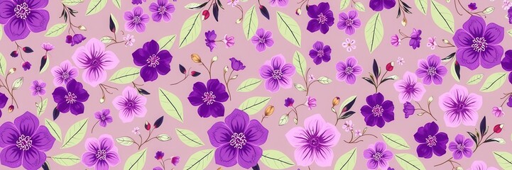 Seamless purple floral wallpaper with delicate blooms and leaves, seamless, wallpaper, background