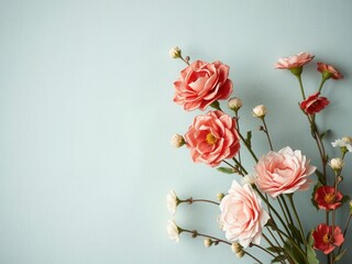 Fototapeta premium Vintage style artificial flowers wall background perfect for adding a touch of nostalgia to your design projects, nostalgia, retro, background