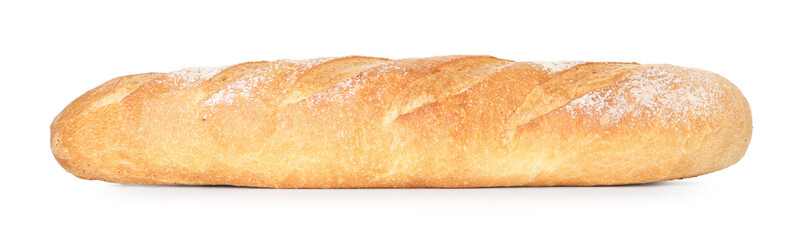 One freshly baked baguette isolated on white