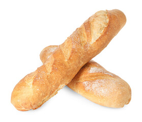 Two freshly baked baguettes isolated on white