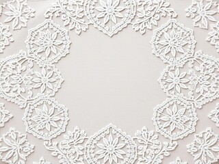 Fototapeta premium Vintage white cloth with intricate lace patterns, providing a seamless background for elegant designs, texture, panorma