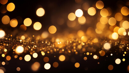 Golden abstract bokeh on black background. Holiday concept.