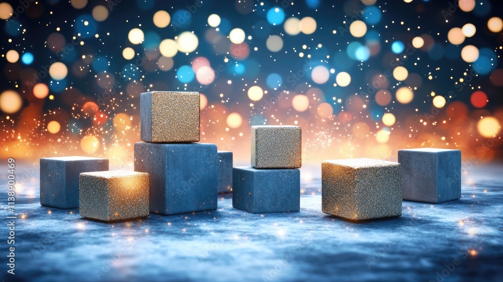 Aufkleber glittering blocks on a glittery background with bokeh effects