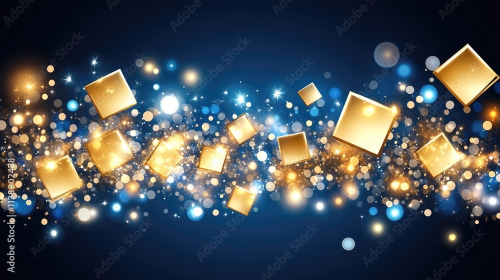 Poster golden squares floating in a magical sparkle background