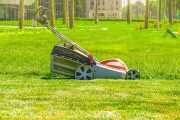Lawn mower. Equipment for gardening - horticulture