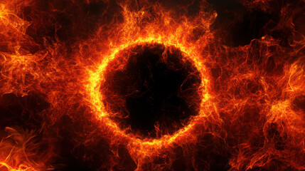 Fototapeta premium Fiery ring of flames against a dark background