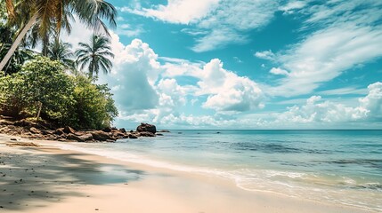 Fototapeta premium Tropical Beach Paradise. Beautiful Tropical Beach Scene. Vacation Destination.