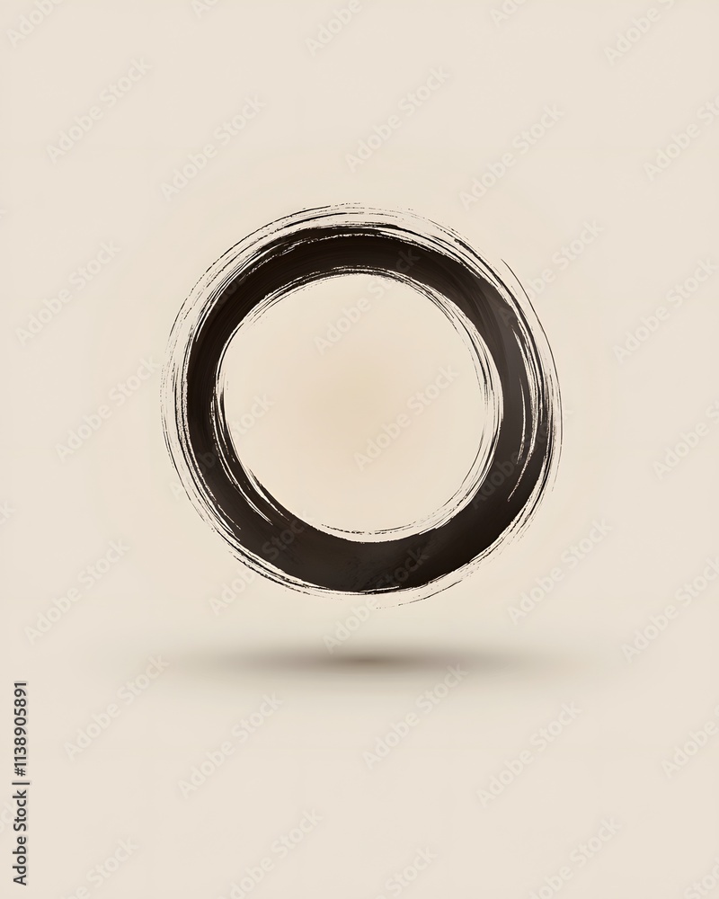 Poster a simple circular brushstroke on a light background, suggesting minimalism and tranquility.