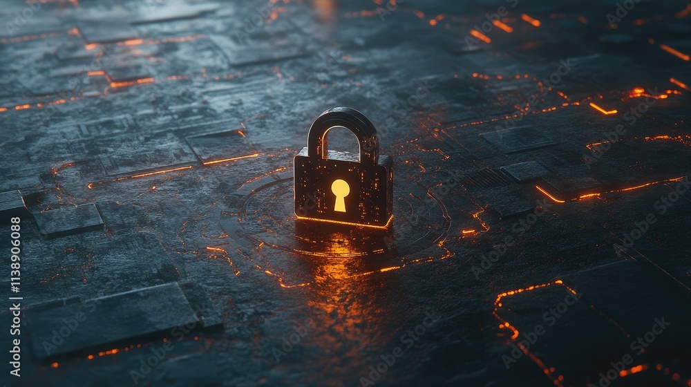 Poster digital lock symbolizing cybersecurity and data protection
