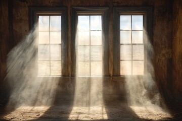 Dusty Sunbeams in Abandoned Room Windows Light Rays