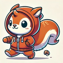 Naklejka premium Cute Squirrel Walking With Hoodie Jacket Cartoon Vector Icon Illustration