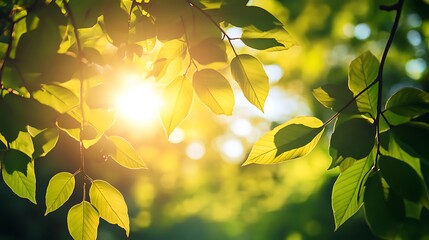 Obraz premium Sunlight filtering through leaves. Concept of nature, freshness, and growth.