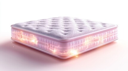 Luxury hybrid mattress with quilted surface, dynamic shot highlighting texture and contours, isolated on white background