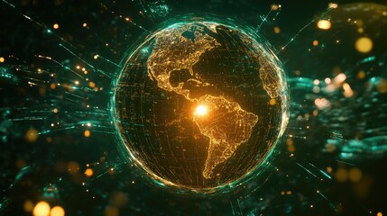 Obraz premium Earth with holographic network connections, global connection, [world trade