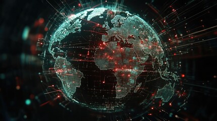 Obraz premium Earth with holographic network connections, global connection, [world trade