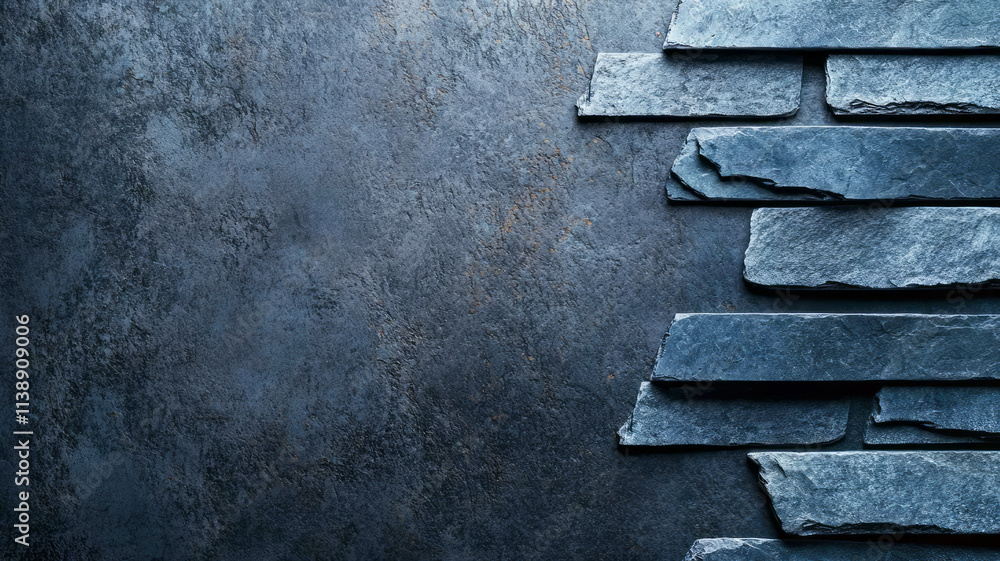 Poster textured dark stone wall with intricate layering and subtle shadows in natural light
